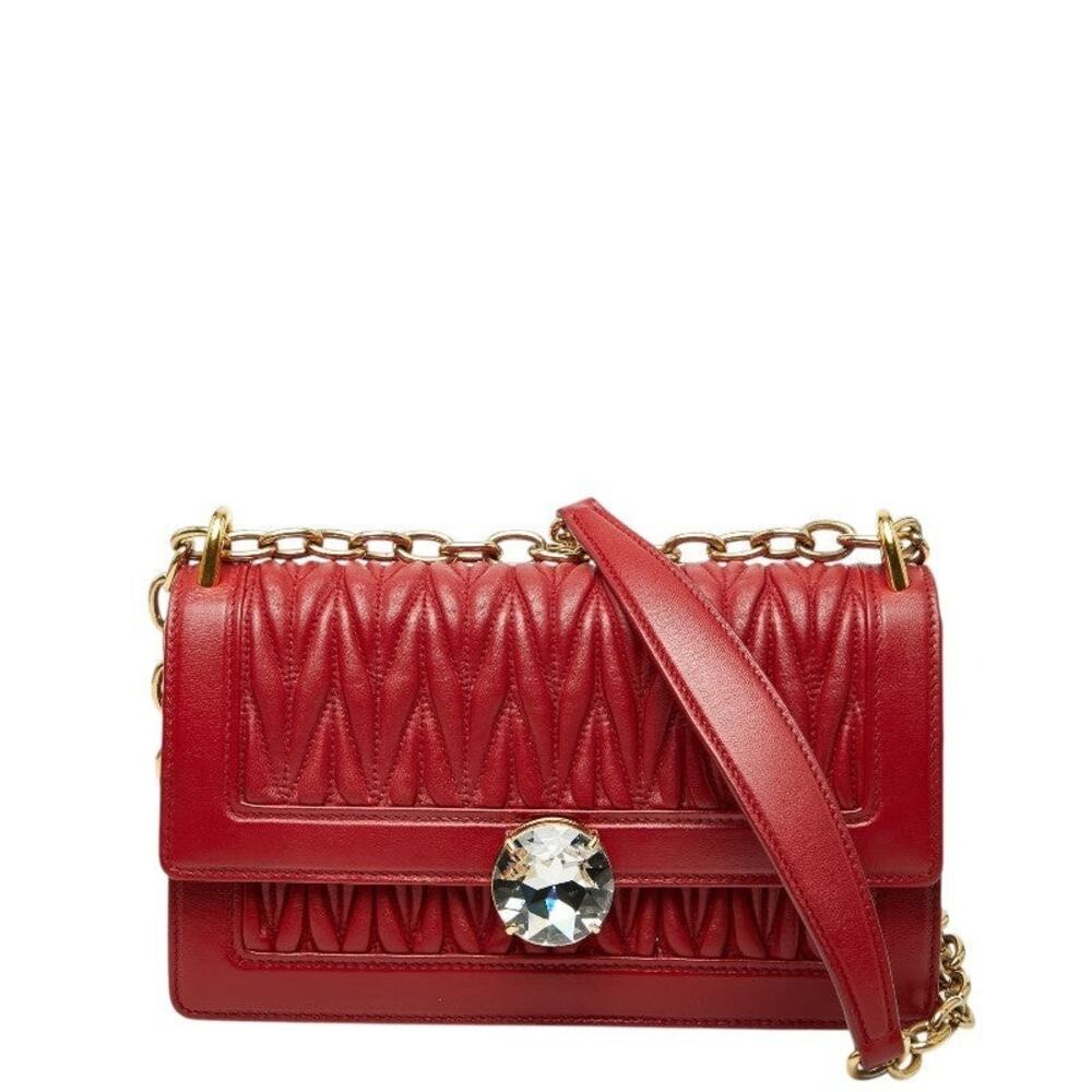 Miu Miu Solitaire Matelasse Chain Shoulder Bag Red